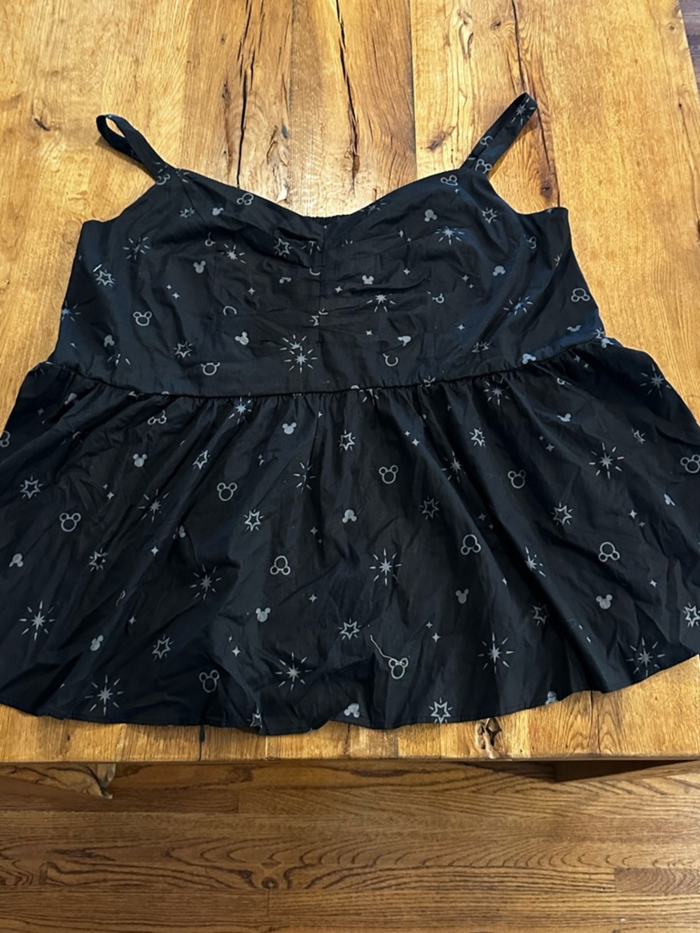 NWT Disney Black Tank Top Smocked Summer Cami Babydoll Size 6 Ruched Front